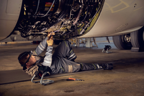 Aircraft maintenance engineer at work