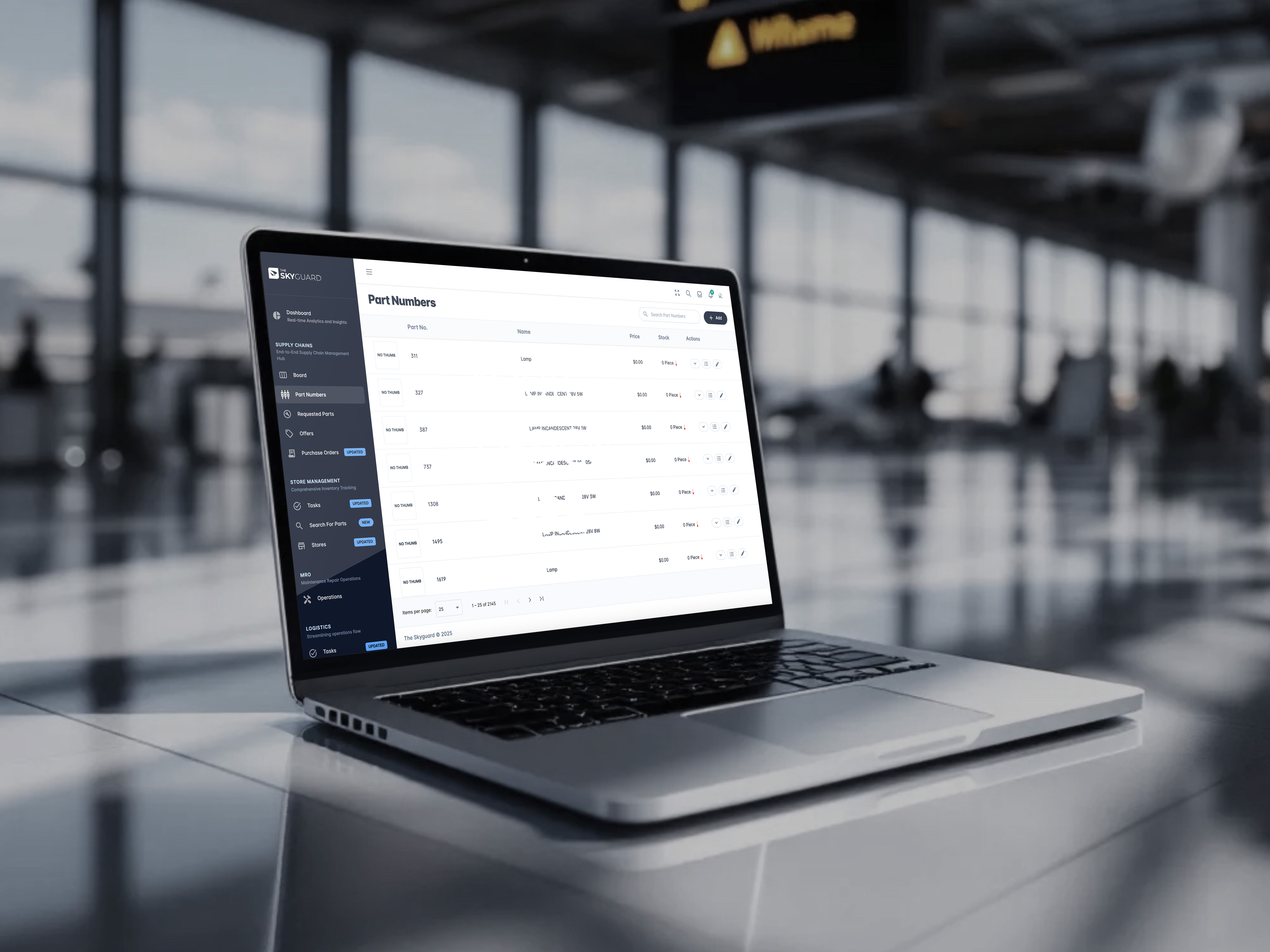 Engineer part request screen